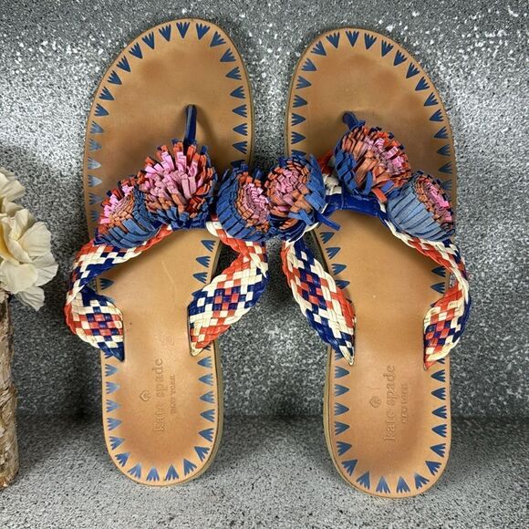 Kate Spade Idette PomPom, woven flat sandals Shoes Size 9 - Picture 4 of 7